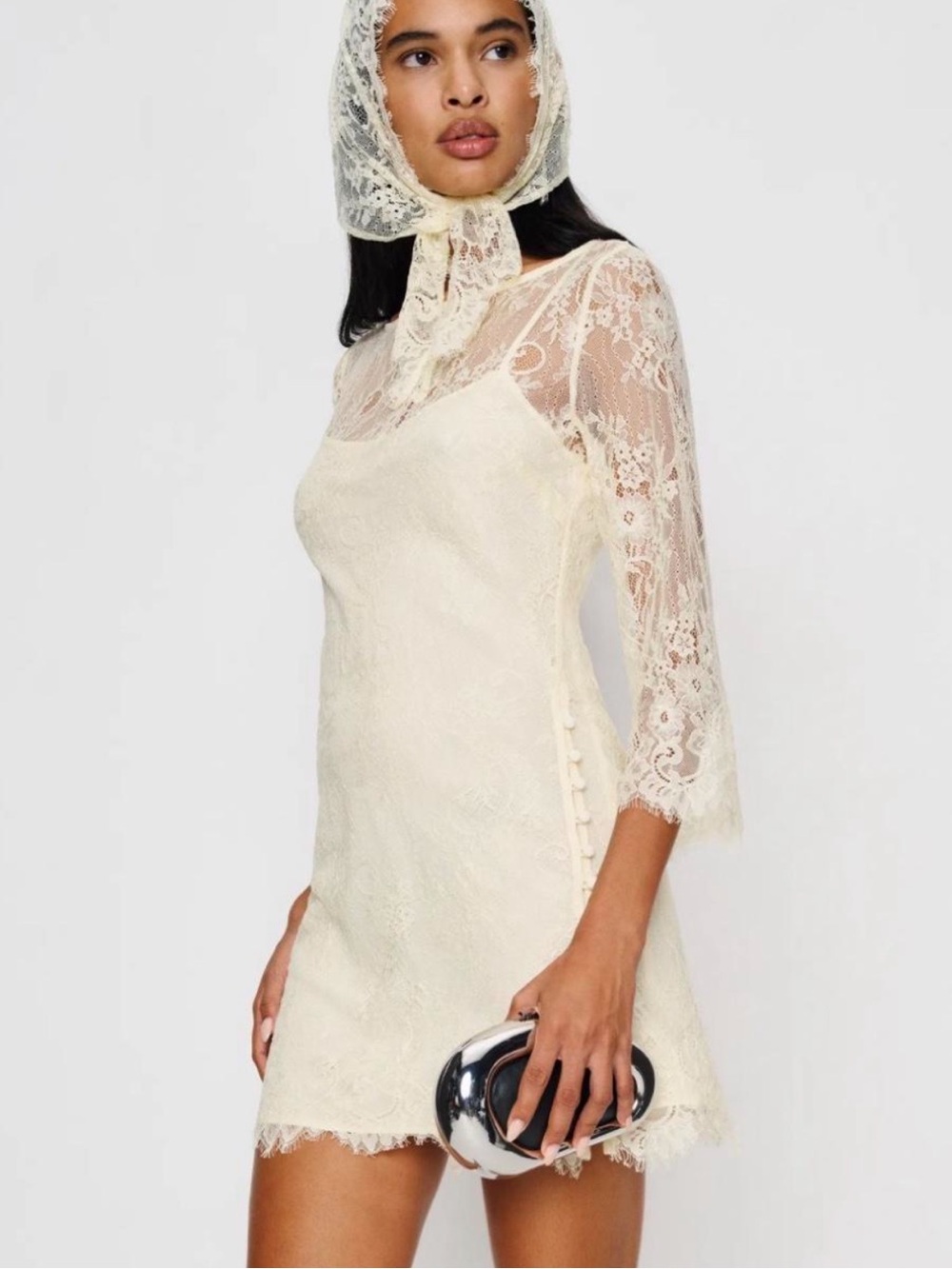 Reformation Cream Lace Overlay and Camisole Slip Dress